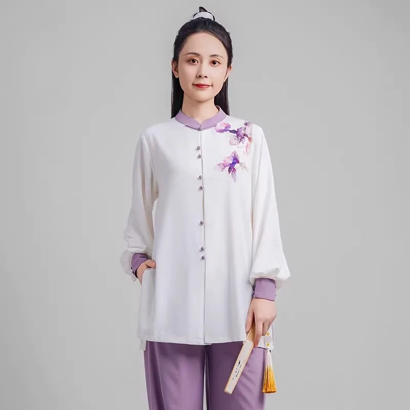 Women's Elegant Martial Arts Clothes Tai Chi Uniform Kung Fu Performance and Competition Costume Traditional Chinese Style White