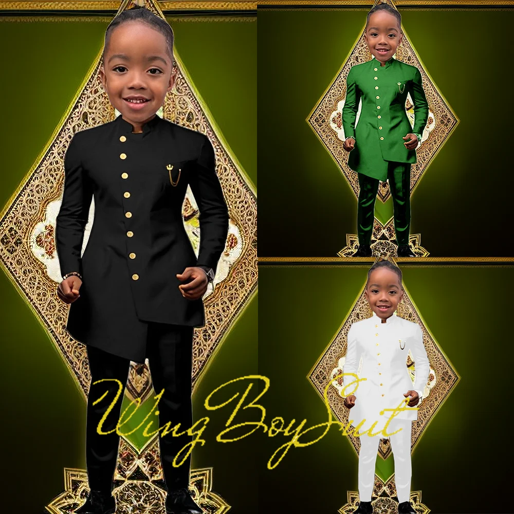 African Style Boys Wedding Tuxedo 2-piece Set Kids Suit Long Jacket Pants Single Breasted 2-16 Years Old Custom Suit Child