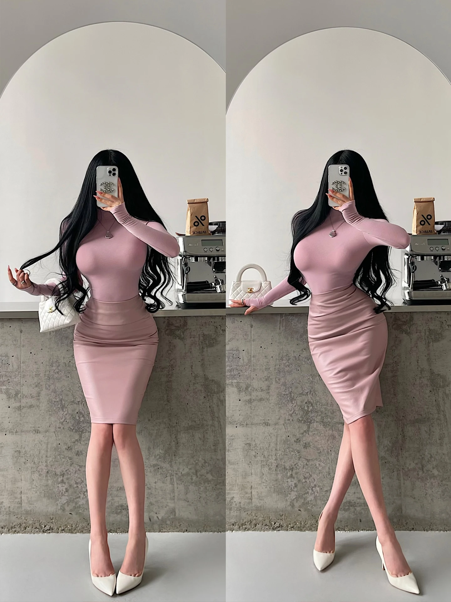 High Waist PU Leather Skirt Sexy Bodycon Midi Skirt Korean Style Pure Desire Four Seasons Wearable Folded Back Split Half-len...
