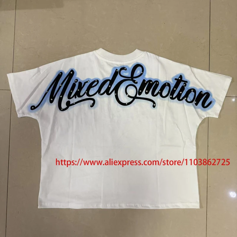 

Summer MIXED EMOTION T-shirt Casual Angel Pattern Hot Diamond Short-sleeve High Street Trend Mixed Emotion T Shirts