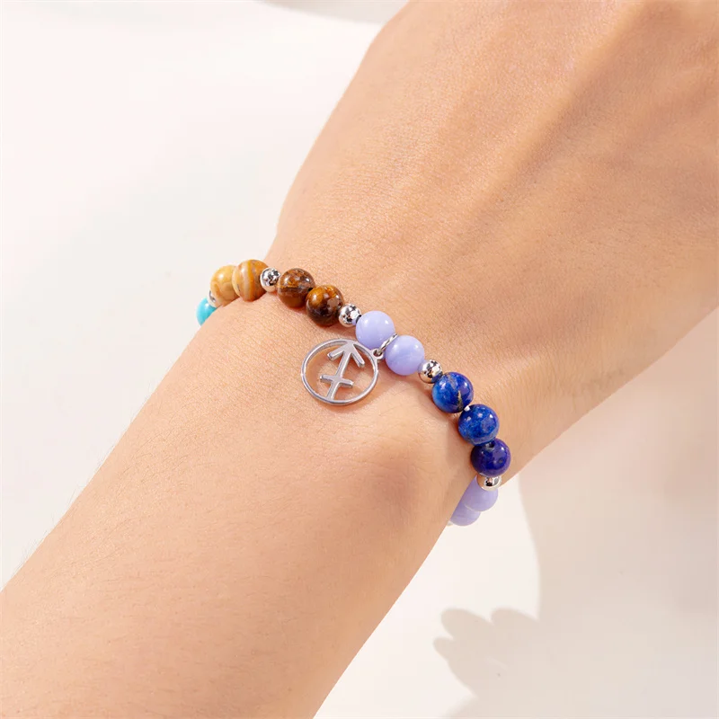 Minimalistische Bunte Naturstein-Perlenarmbänder für Damen und Herren, Modische Handgefertigte 12 Sternzeichen-Armbänder, Schmuck – Detail 13