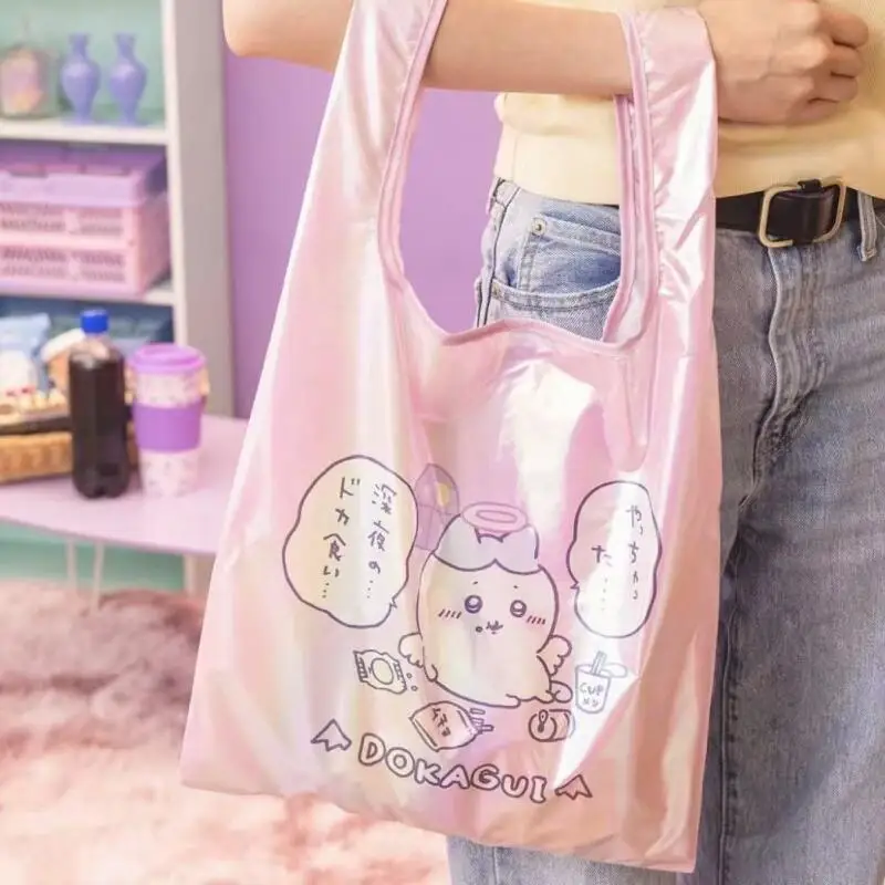 Portable Chiikawa Fold Shopping Bag Kawaii Cartoon Hand Carry Reusable Bag New Girl Handbag Bags for Woman Multi-Purpose