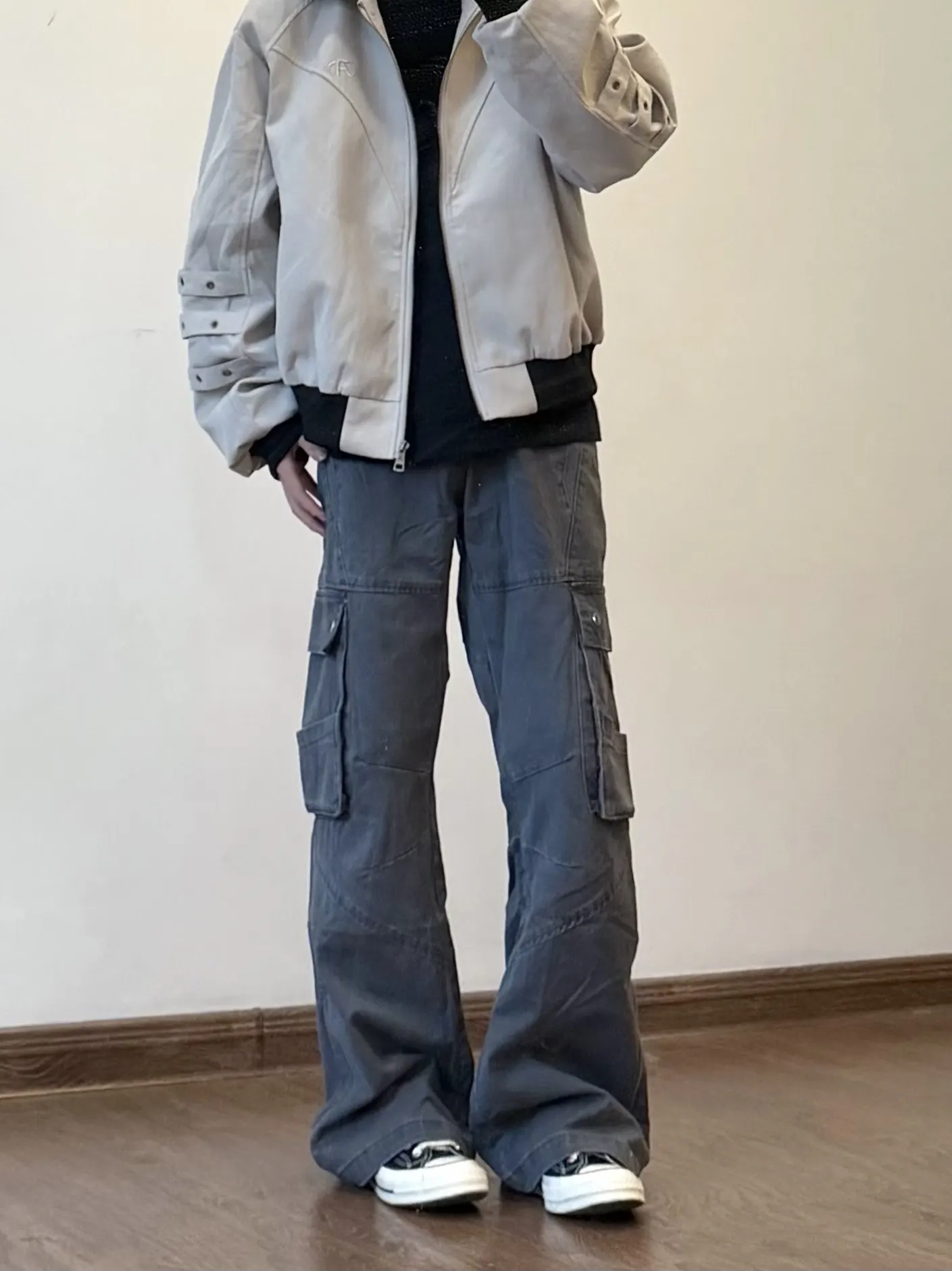

Retro Heavyweight Washed Straight Leg Bell Bottom Jeans Men's Winter Fashionable Non-Shrink Denim mid Waist Zipper Fly
