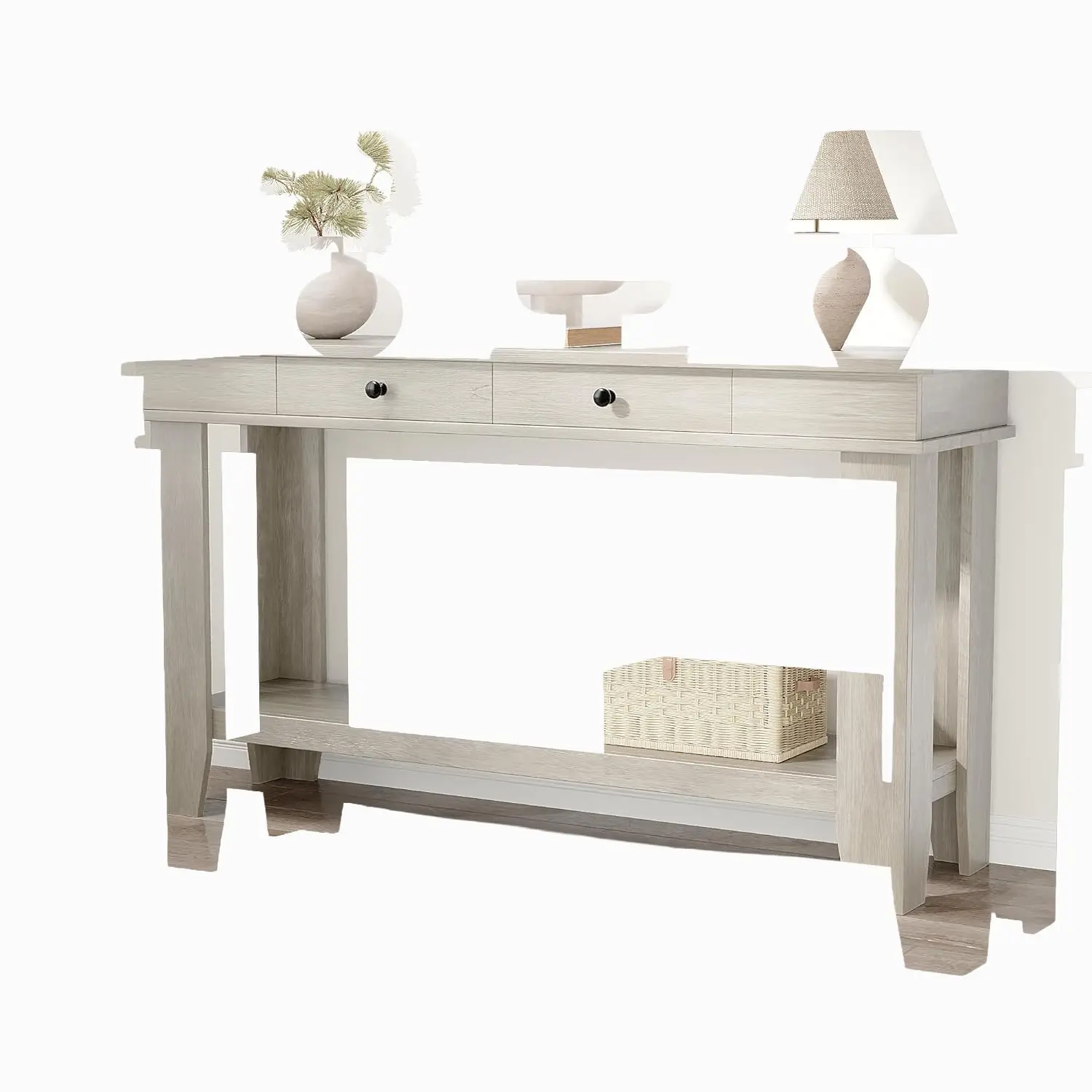 Farmhouse Console Table 2 Drawers Open Shelf, 54