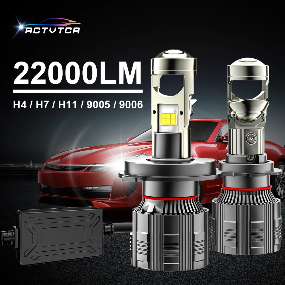 ACTVTCA H7 H4 Led Projector Lens Hi/Low H8 H11 9005 HB3 9006 HB4 Car Headlight Bulbs 12V 24V Canbus 22000LM RHD LHD Mini Lamp