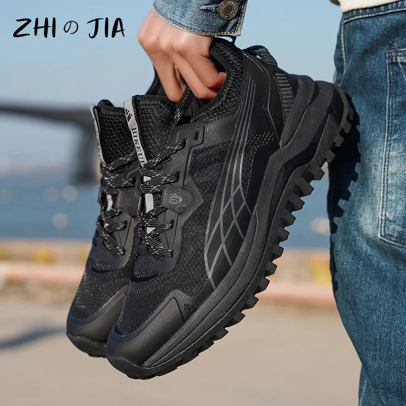 Men's Genuine Leather Sneaker Outdoor Anti Slip and Wear-Resistant Mountaineering Shoes Travel Hiking Jogging Casual Footwear