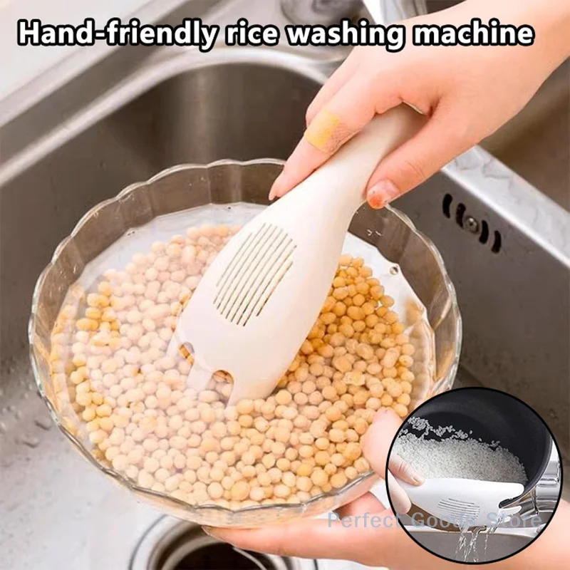 1Pcs Rice Sieve Spoon Kitchen Drain Colander With Handles Rice Bowl Strainer White Rice Washing Tools Sink Drain Household Tools