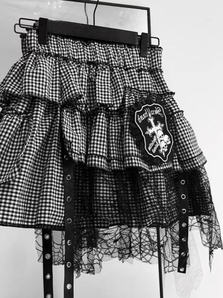 

Y2K Punk Subculture Plaid Puffy Skirt Japanese Vintage Gothic Grunge Lace Cake Skirts Hot Chick Harajuku Sweet Clothing 2025 New
