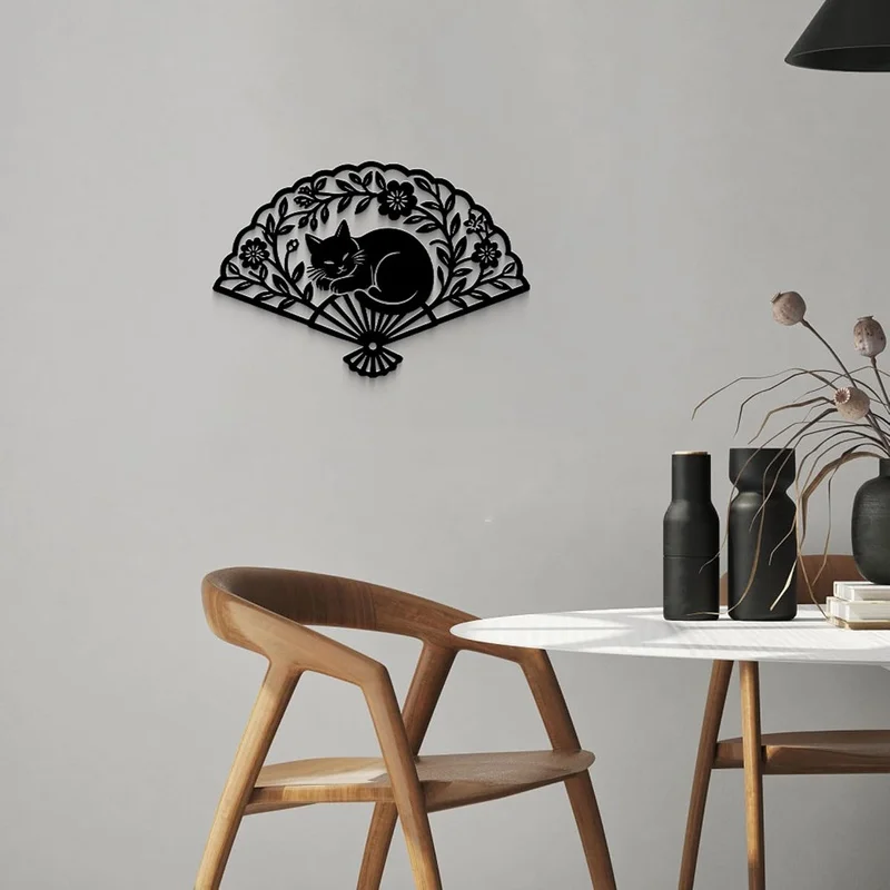 GlintHome Wrought Iron Wall Art Sleeping Cat Acrylic Decor Minimalist Room Office Bathroom