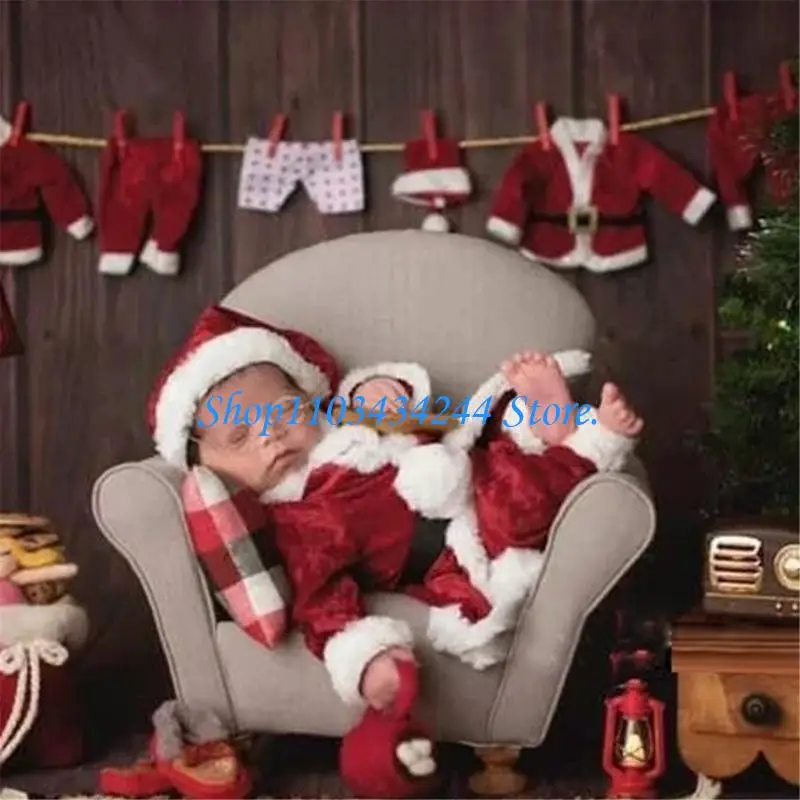 

Infant Santa Clause Outfit 3pcs Set Including Coat Pants and Matching Hat Props