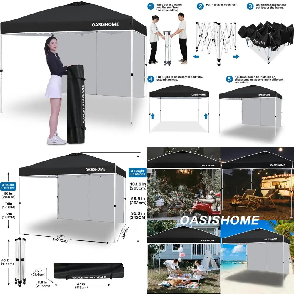 

Portable Outdoor Canopy Tent 10x10 Instant Gazebo with Sidewall, Carry Bag, Stakes, Ropes for Outdoor Beach Events