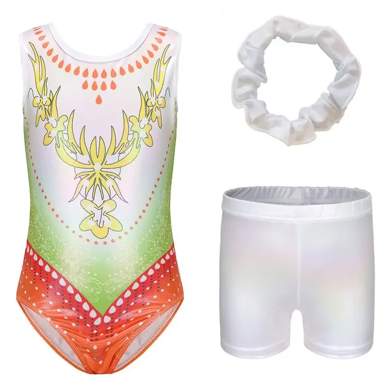 

Женский гимнастический костюм От 5 до 12 лет с шортами, костюм для выступлений на сцене без нагрудной подушки без рукавов/с длинным рукавом