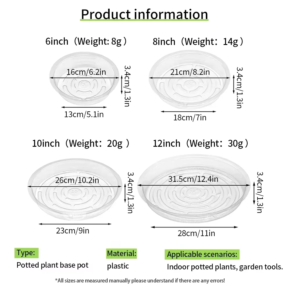 Transparent Horticultural Plant Pot Base Anti-Slip Circular Household Pot Tray Waterproof Plastic Water Storage Stain Drainage