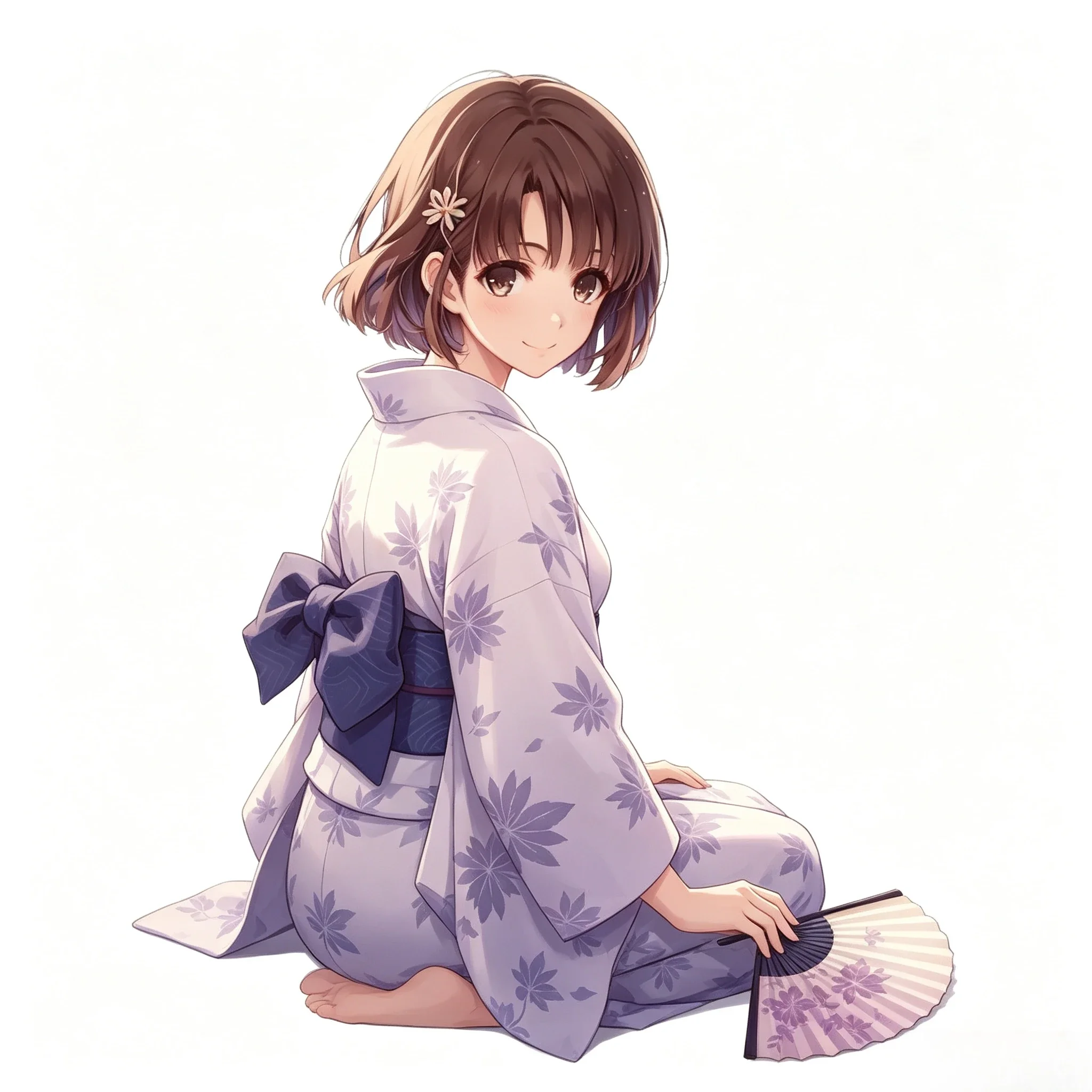 Short Brown Hair Anime Girl Yukata Vinyl Car Sticker Waterproof Decal for Car Window Motorbike Laptop Helmet