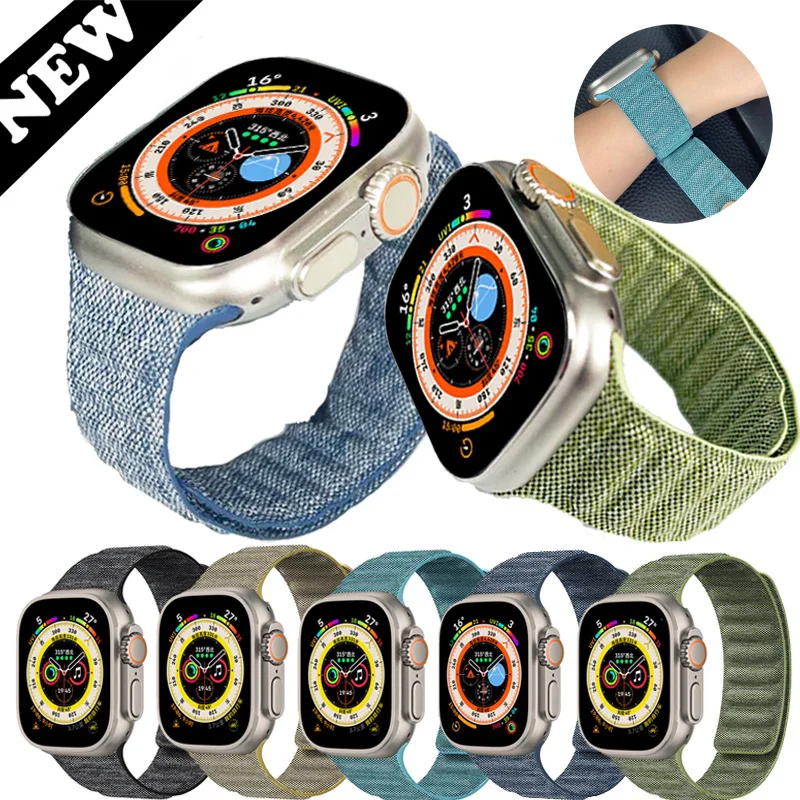 

Ремешок джинсовый для Apple Watch Ultra 2, магнитный звеньевой браслет для iWatch 9 8 7 6 SE 5 4, 44 мм 45 мм 49 мм 38/42 мм 41 мм 40 мм