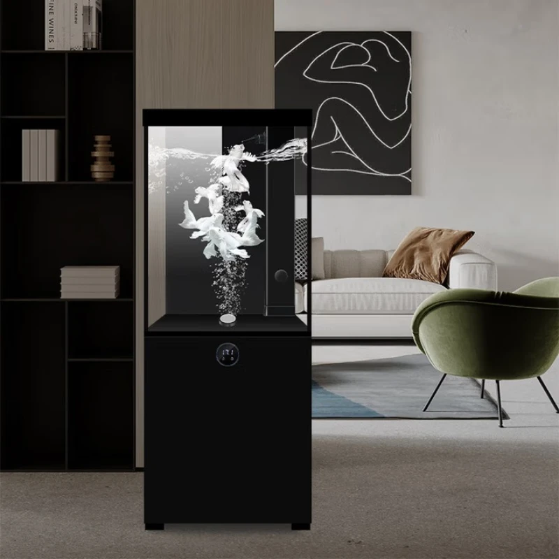 

Аквариум из ультрапрозрачного стекла с фильтром, аквариум для золотых рыбок, напольный аквариум для гостиной, домашний аквариум, ярко-черный.