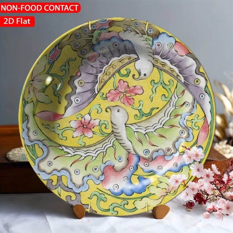 1pc Enamel Theme Design Non-food Contact Ceramic Plate | Round, Art Deco Style, Suitable for Home Desk, Living Room, Bedroom