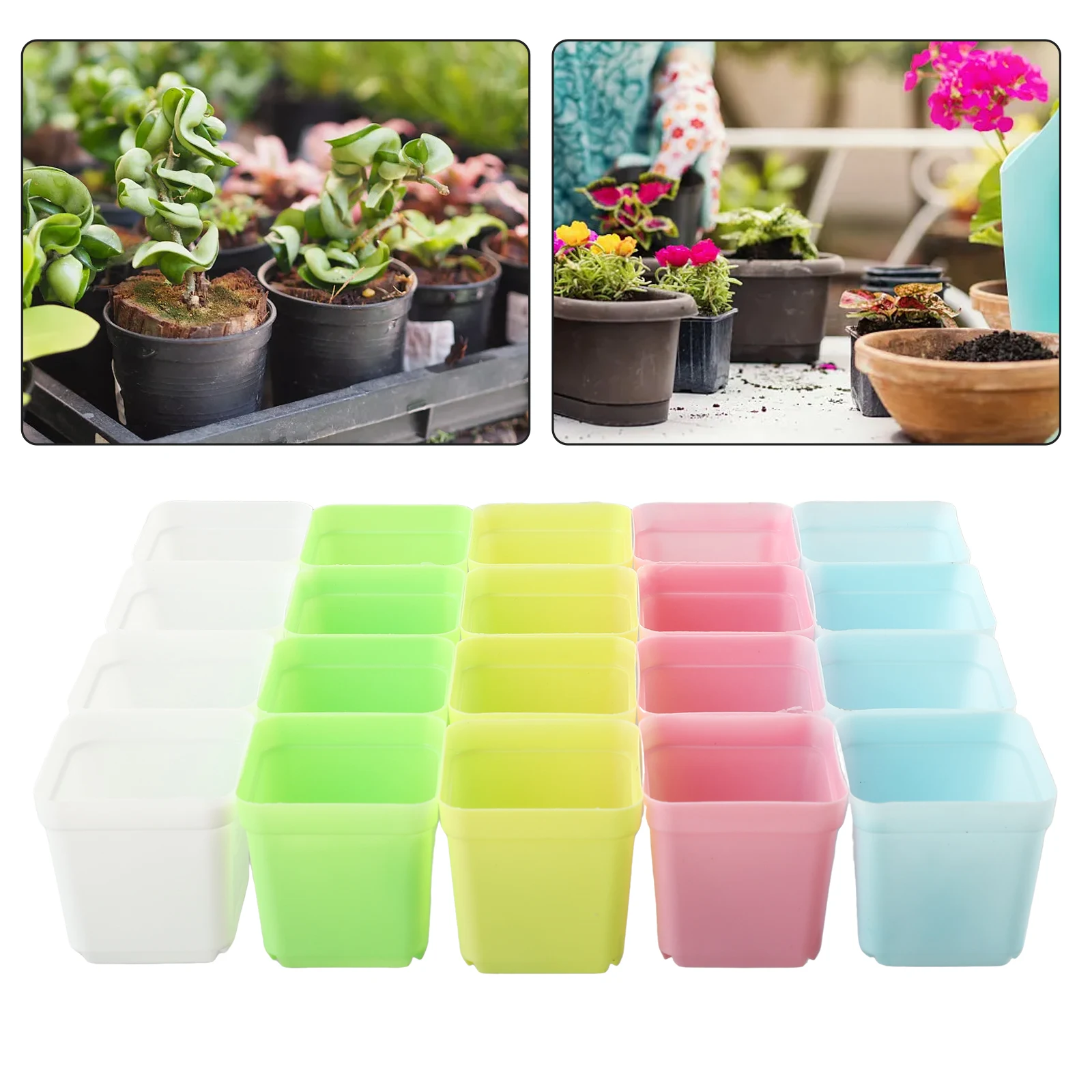 20pcs Plastic Mini Basin Square Flower Pot Succulent Plant Trays Home Office Decor DIY 5.5*5.5*4.5cm Garden Supplies Flower Pots