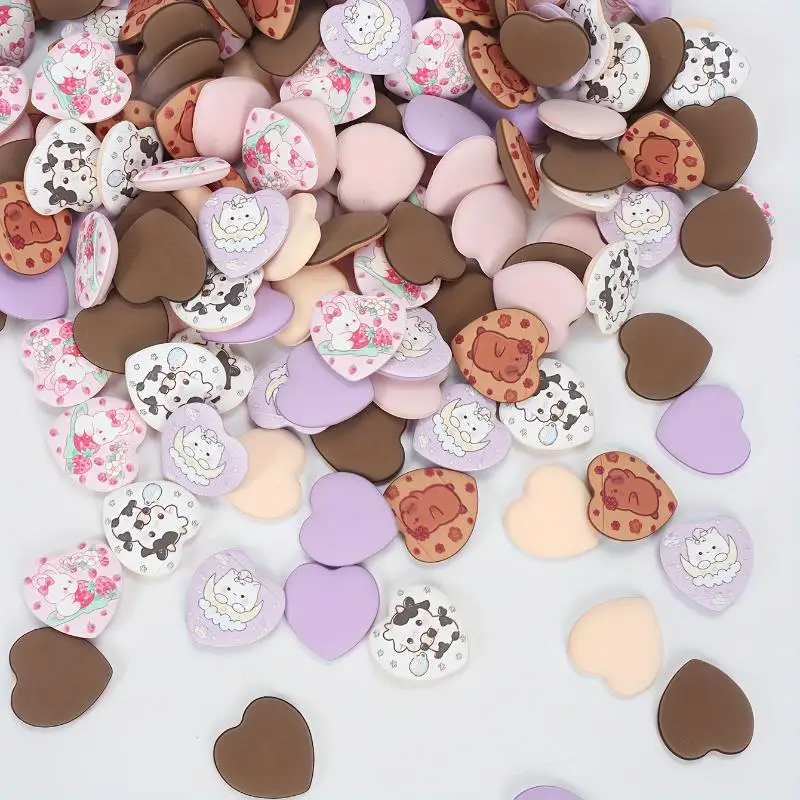 Mini bouffées de poudre pour doigts en forme de cœur imprimé, 10 pièces, extensible à l'eau, humide et sec, double usage pour les applications de maquillage et de cosmétiques