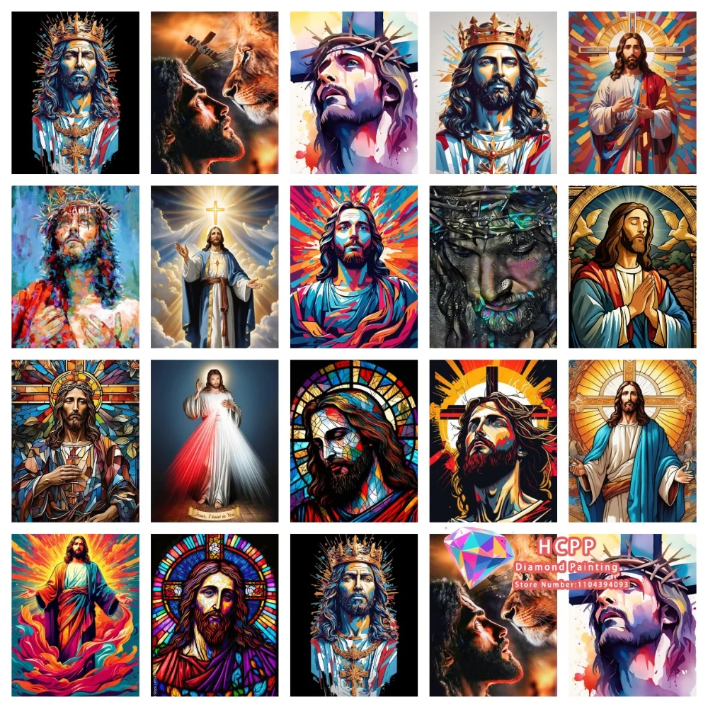 Jesus Religiöses Quadratisches Rundes Diamant-Malset DIY Stickerei Kreuzstich Handgemachtes Kunstgeschenk Heimdekoration Festtagsgeschenk