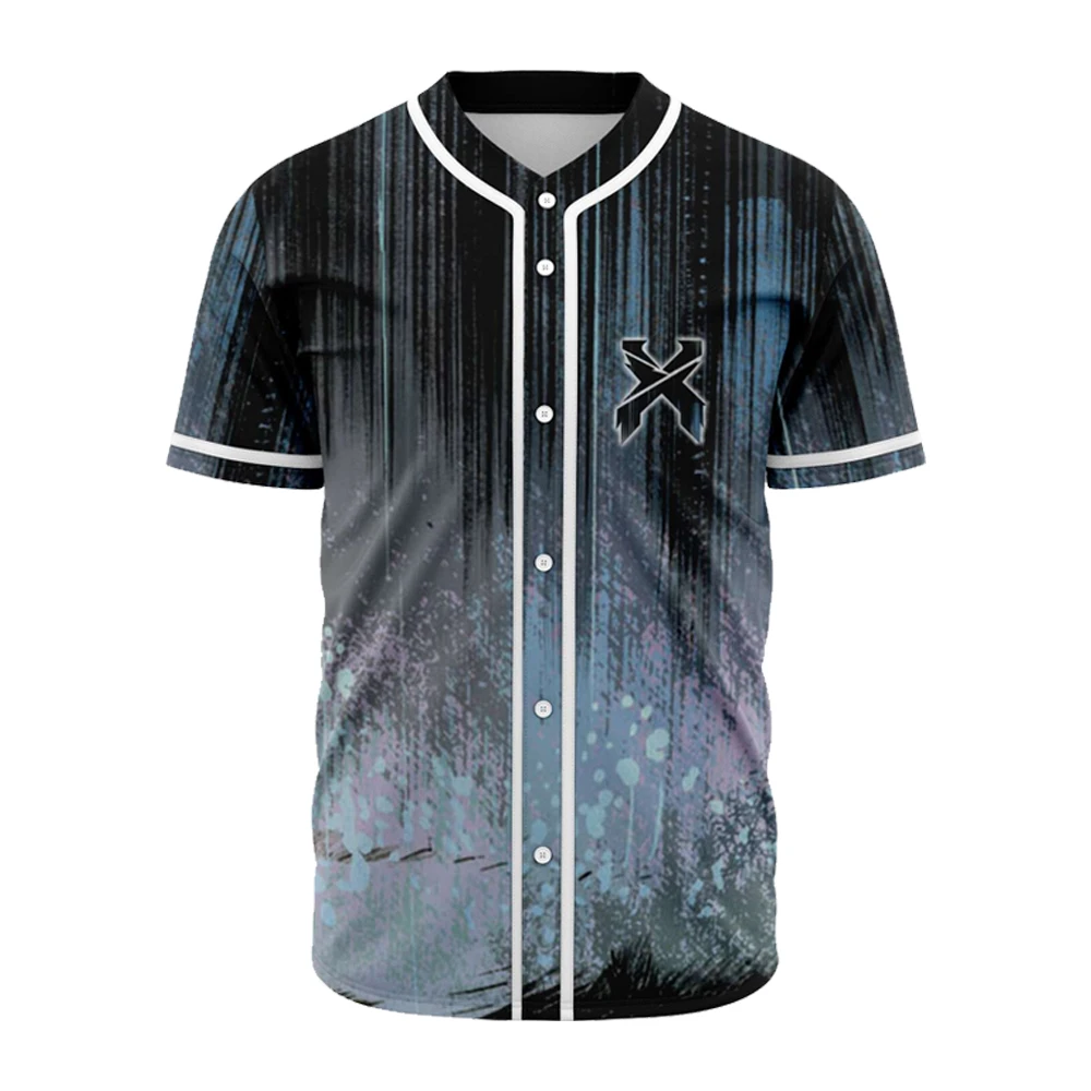 Excision Grunge Blue Baseball Jersey Shirts V-Neck Short Sleeve Streetwear Women Men Fashion To Hip Hop Clothes