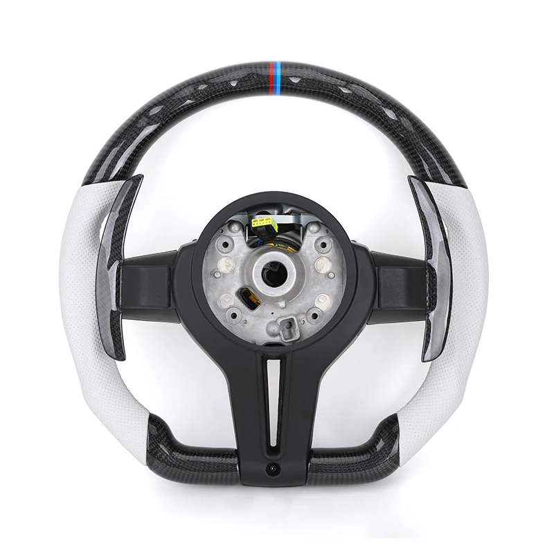 

With Carbon Trim Paddle White Leather Carbon Fiber Steering Wheel for F10 F20 F30 F31 F32 M3 F80 M4 F82 M2 F87 E70 E90 E92