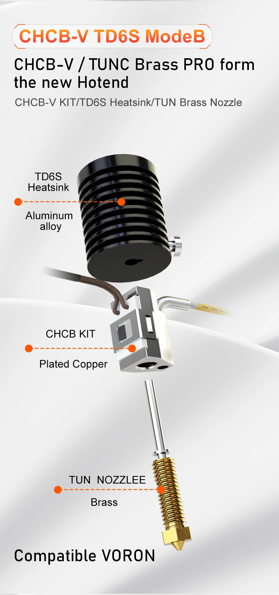 Trianglelab CHCB-V TD6 TD6S Keramik-Heizkern & Tun-Düse für DDE Direktantrieb-Extruder Volcano Hotend Prusa VORON – Detail 9