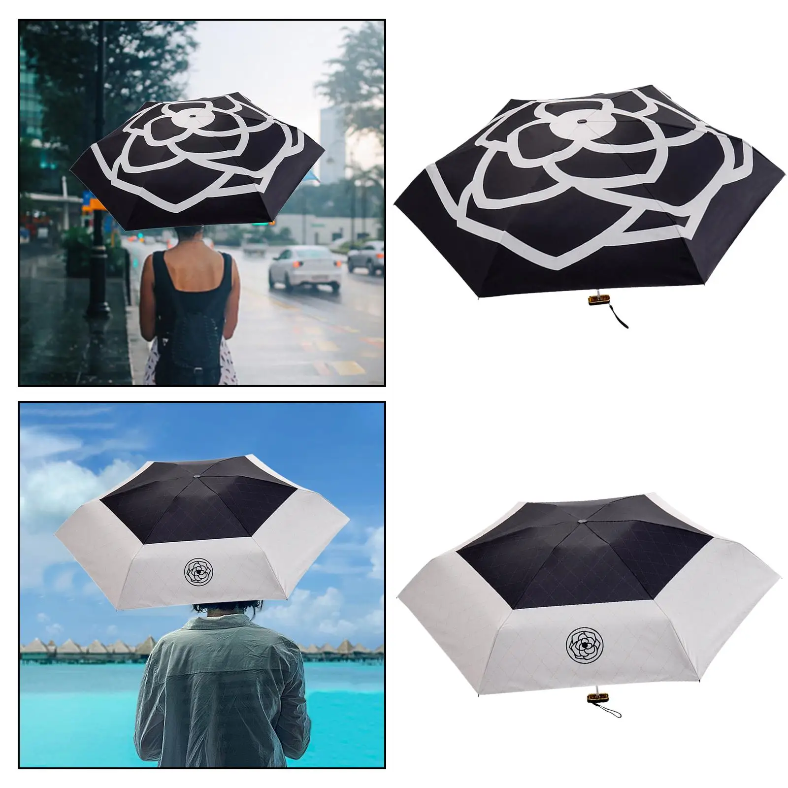 Folding Umbrella Folded 16cm for Women Waterproof Sunny Umbrella Outdoor Camellia Windproof Strong Frame Beach Rain Umbrella