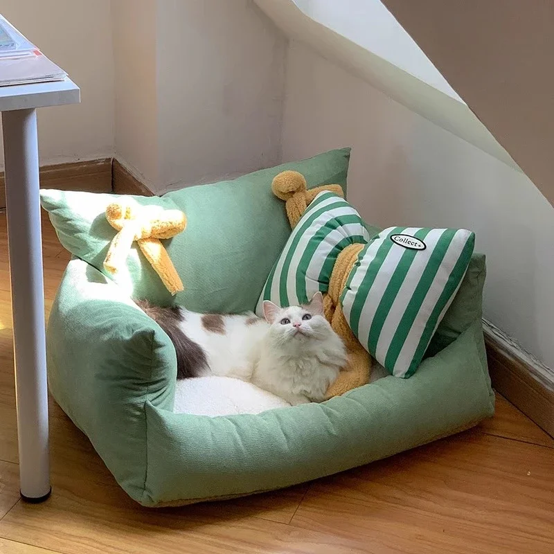 Cat nest pet sofa plush warm removable washable seat cushion doghouse sleeping mat