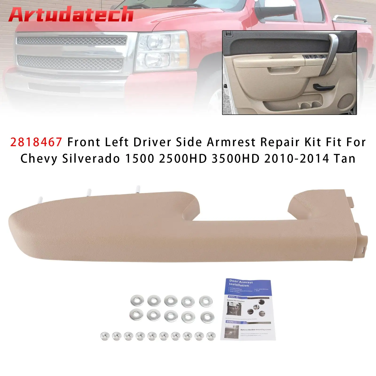 

Artudatech Front Left Armrest Repair Kit Fit For Chevy Silverado 1500 2500HD 3500HD 2010 2011 2012 2013 2014 Car Accessories