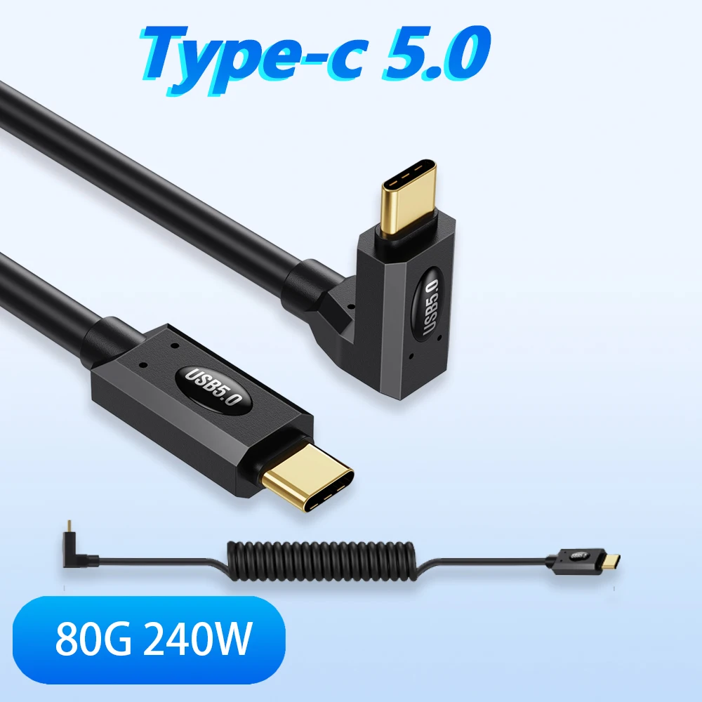 

USB 5.0 Spring Type-C To C Data Extension Cable 80Gbps 240W PD Fast Charging 16K 8Kx2 for Macbook IPad with Thunderbolt 3/4 Tipo