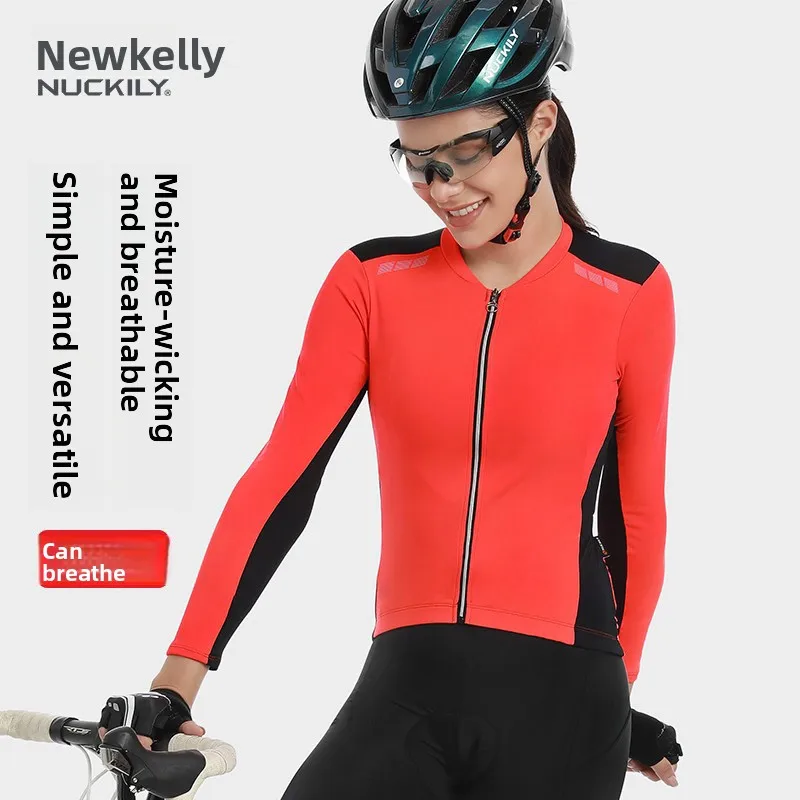 

NUCKILY Women's Long Sleeve Cycling Jersey Moisture Wicking Breathable High Elastic Pro Fit Reflective Quick-Dry Bike Top