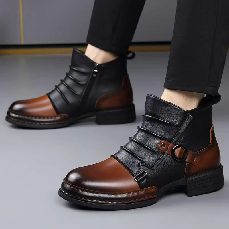 Autumn Winter Retro Ankle Boots for Men Fashion Casual Size Zipper Motorcycle Boots Man New Designer Warm Platform Shoes Male view 3