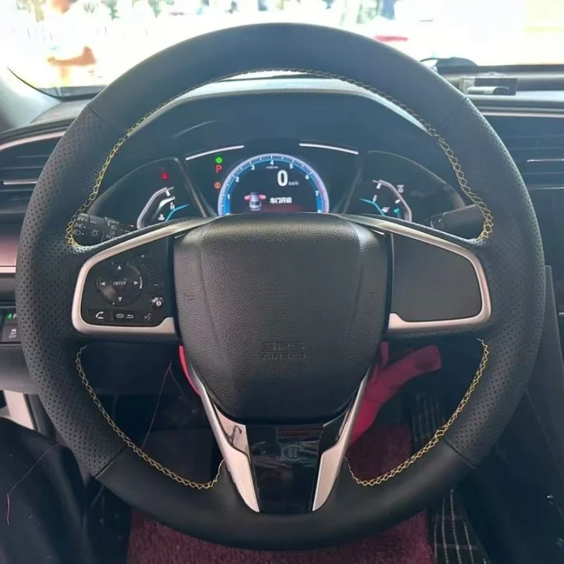 

Hand-stitched Genuine Leather Carbon Fiber Steering Wheel Cover For Honda Civic 10th CRV Clarity LX 2016-2021 Car Accessories