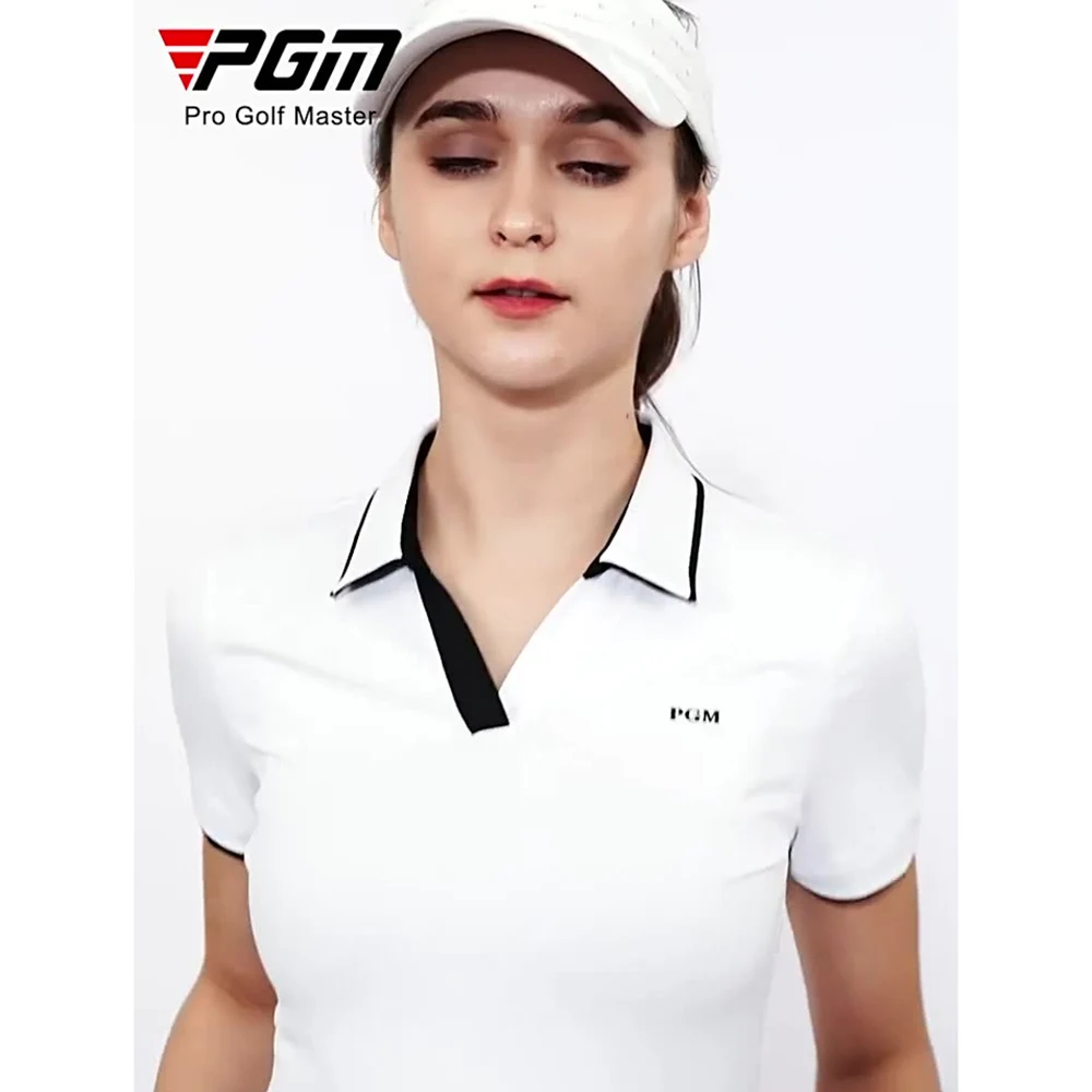 PGM Women\'s Golf Short Sleeve T Shirts Summer Sports Breathable Shirt Slit Hem V-neck Design Golf Apparel Women YF553