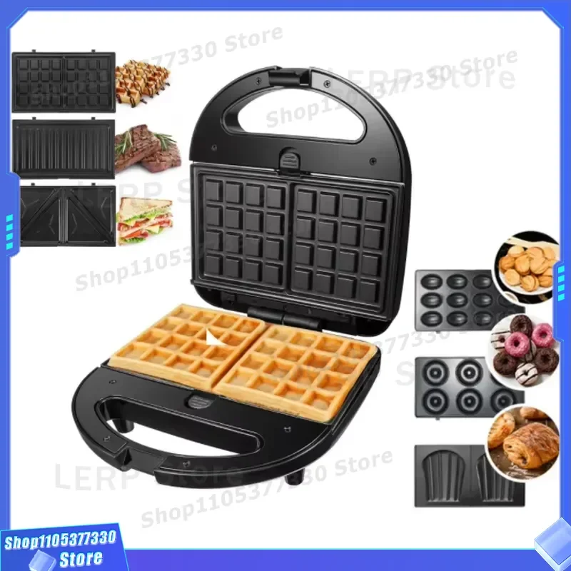 6 in 1 Double Sided Sandwich Maker Semi Automatic Breakfast Machine with 6 Trays Toaster Set for Home Kitchen Appliance Semi