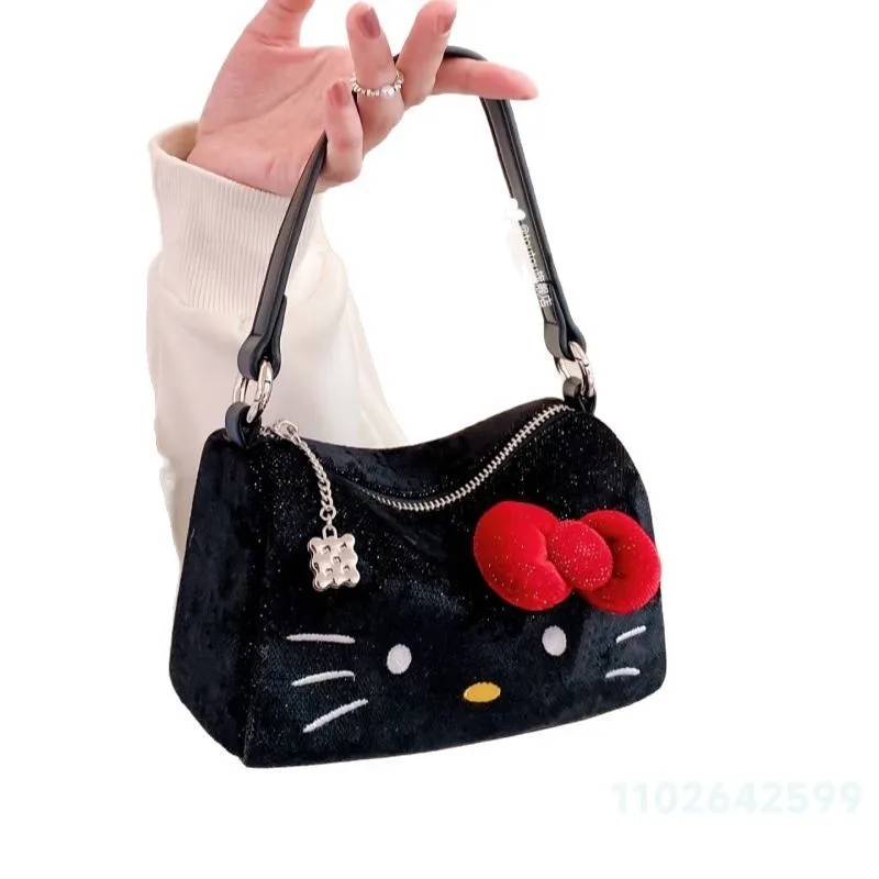Hello Kitty 2025 New Women's Handbag Fashion High Quality Velvet Women's Crossbody Bag Cartoon Versatile Women's Shoulder Bag