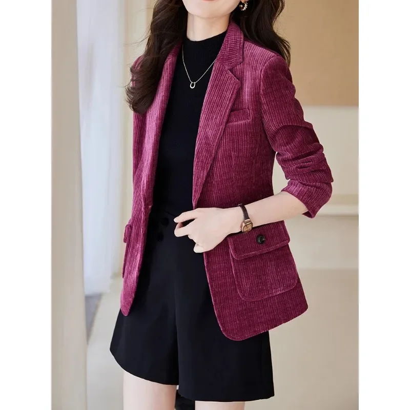 Purple Coffee Green Stripe Blazer Women Office Ladies Jacket Female Business Work Wear Formal Coat With Pocket