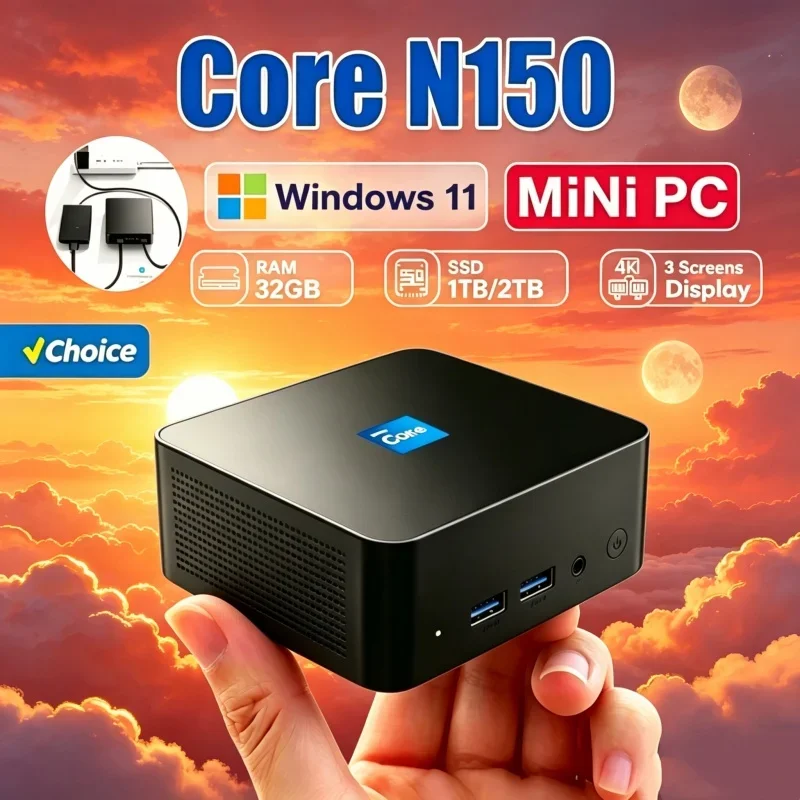2026 Clear Core N150 MINI PC Windows 11 Smooth Touch Pocket Sized Workstation RAM 1TB SSD WIFI 6 BT5.2 4K HD Mini Gaming Office