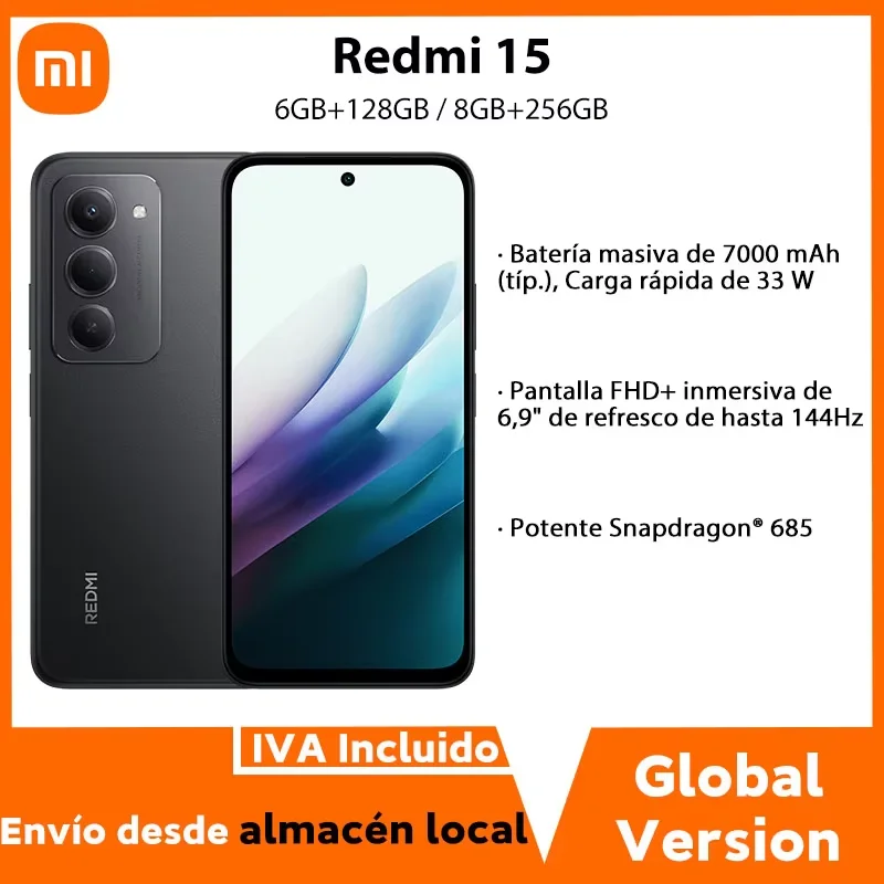 【Marca+】Redmi 15 Versión Global Smartphone 6,9" 50MP 7000mAh batería 33W carga rápida IP64 Snapdragon ®   685 Plataforma móvil
