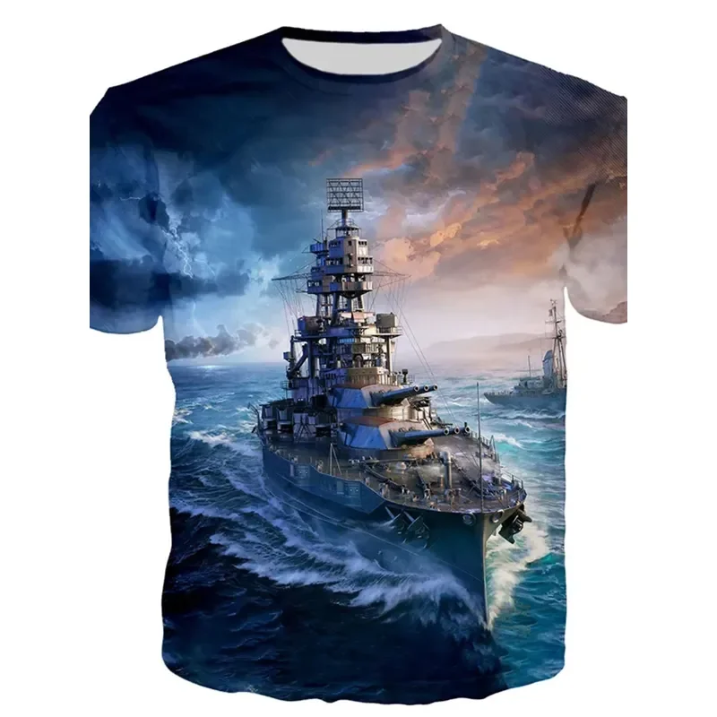 2026 Men Women Kids Lightweight Naval Warfare Graphic T Shirt Battleship Print Tee Casual Streetwear Tops Unisex Short Sleeve