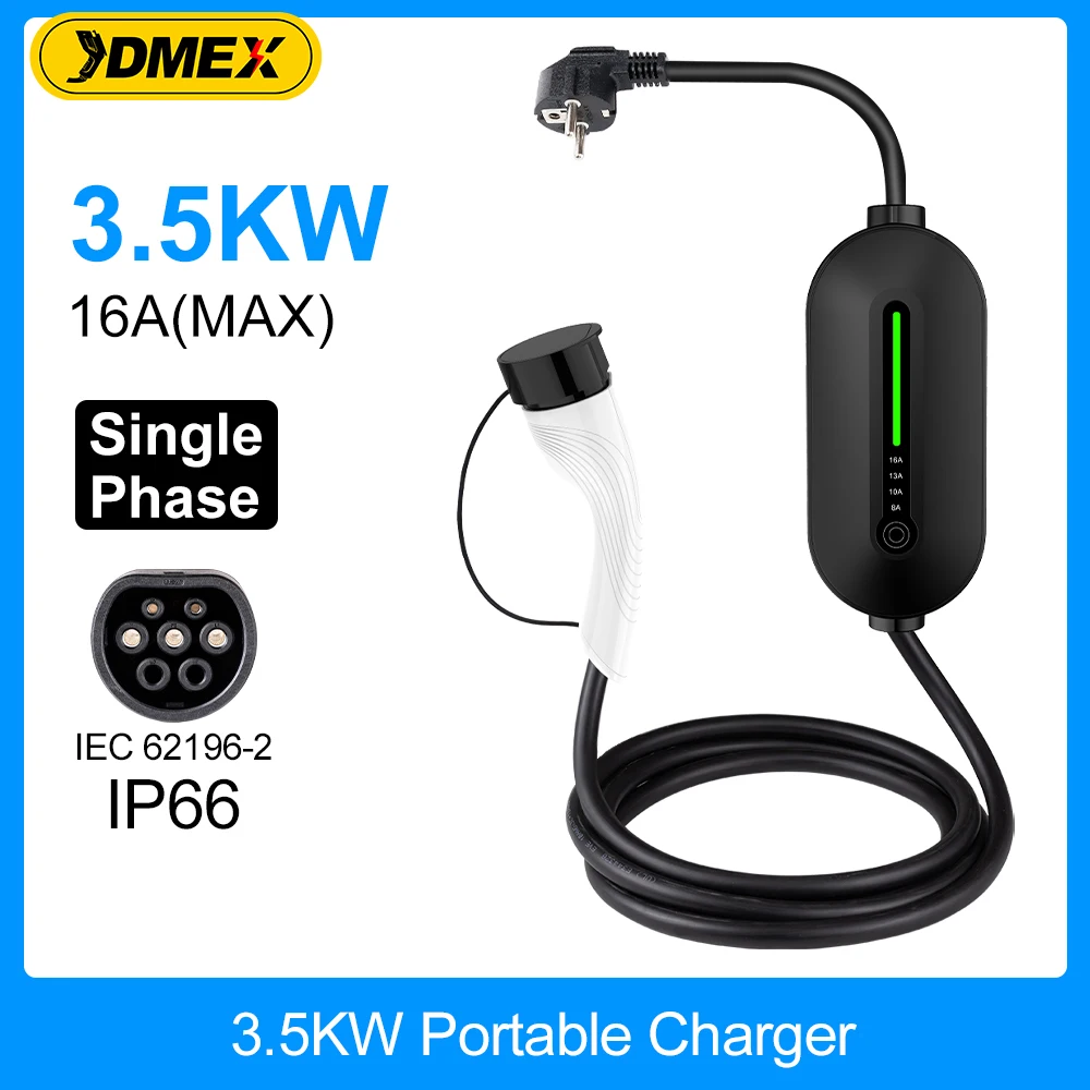 

JDMEX портативное зарядное устройство для электромобилей 3,5 кВт 16 А 1 фаза тип 2/Тип 1 / GB/T разъем m Wallbox зарядная станция для электромобиля