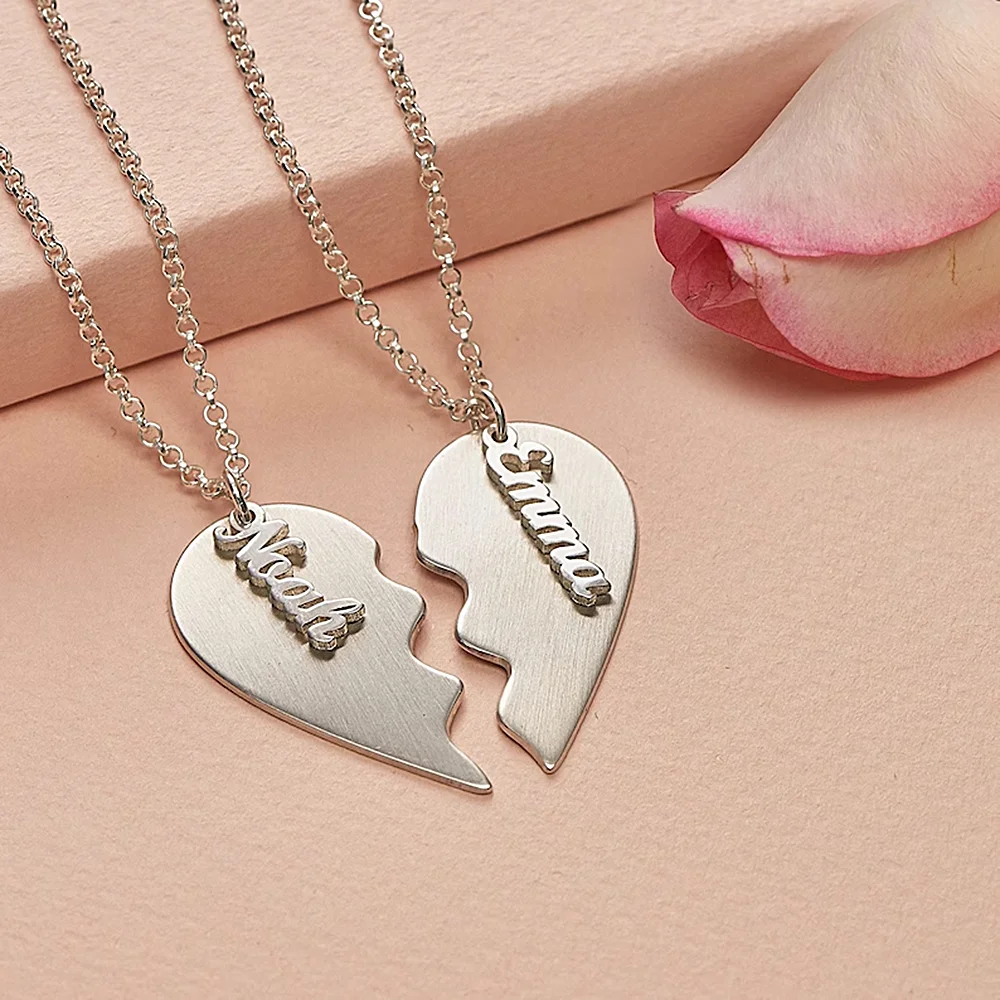 1 Pair Personalised Best Friend Heart Carved Couple Necklace Custom Engrave Necklace Jewelry for Her Bridesmaid Birthday Gift