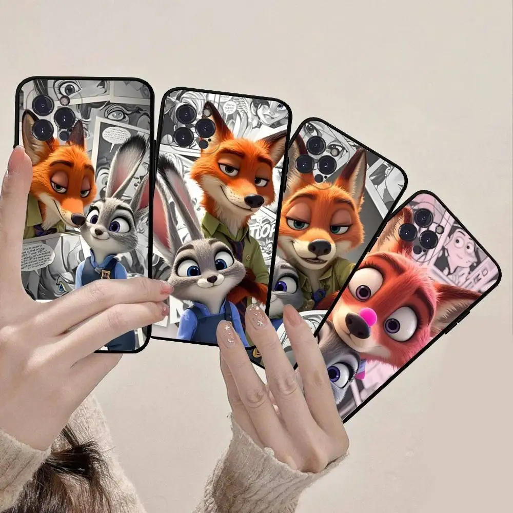 Zootopia Nick Judy جراب هاتف آيفون 16 15 14 11 12 13 Mini Pro XS Max Cover 6 7 8 Plus X Funda Shell