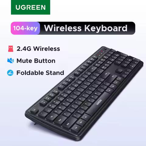 UGREEN Wireless Keyboard 2.4G 104 Keys Ultra-Slim US RU Layout Wireless Keyboard Black for PC Laptop Desktop
