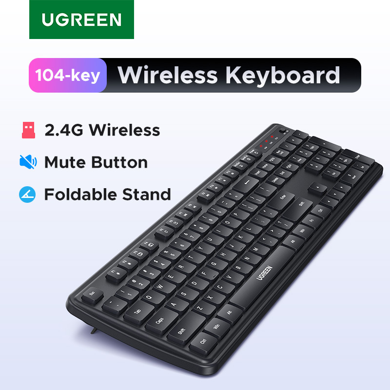 UGREEN Wireless Keyboard 2.4G 104 Keys Ultra-Slim US RU Layout Wireless Keyboard Black for PC Laptop Desktop