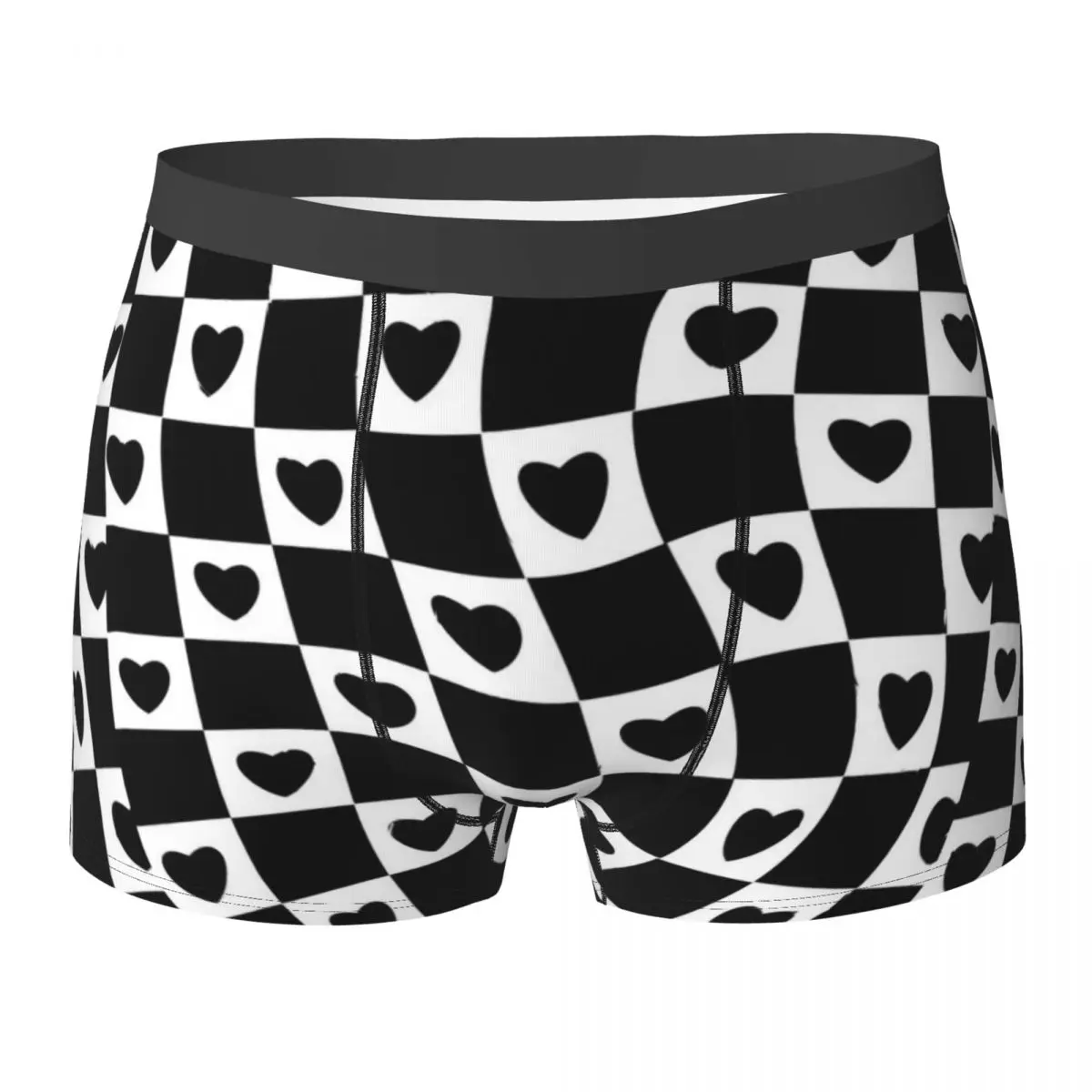 Hearts Check Print Underwear Black And White Males Underpants Custom Cute Boxershorts Hot Shorts Briefs Plus Size 2XL