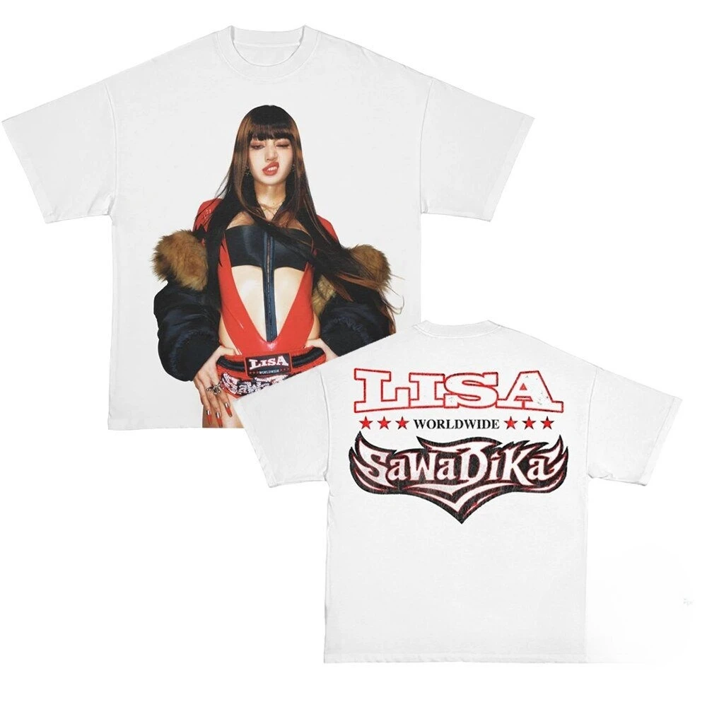 LISA SaWaDiKa Worldwide Double Sided T Shirt Unisex Kpop Singer Portrait Graphic Oversized Cotton Short Sleeve Fan Concert Tee