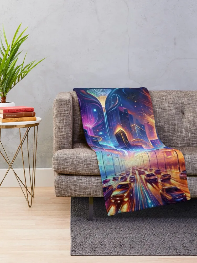 Neon Whirlwinds and Stardust: Las Vegas Spectacle Throw Blanket Nap Flannels Blankets