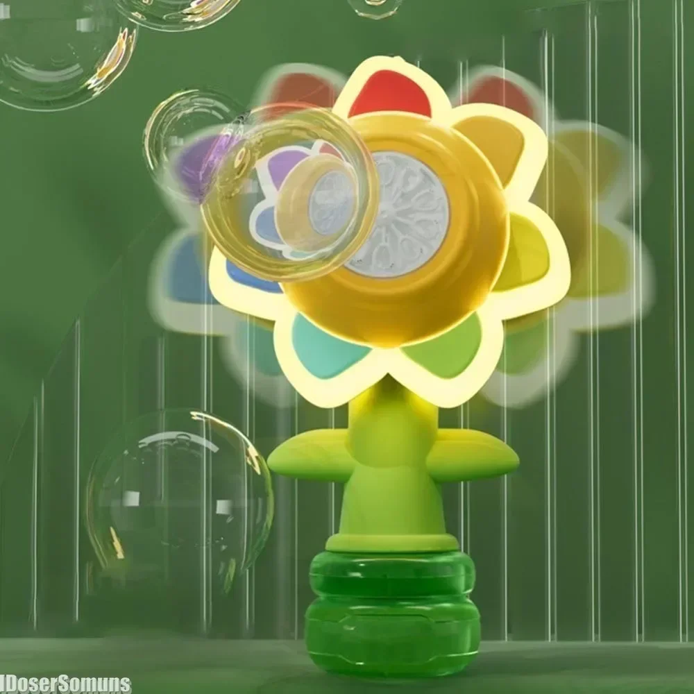 Electric Automatic Sunflower Shaking Head Bubble Machine Toy Adjustment Light Dancing Bubble Maker for Desktop Decor Ornaments